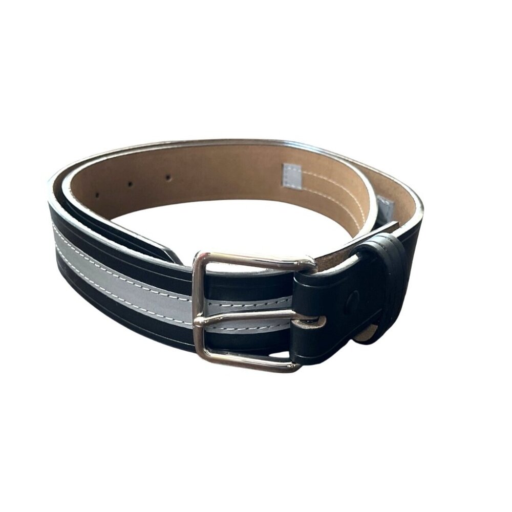 Mens Leather Belt Size 34" Black and Gray With Silver Buckle
